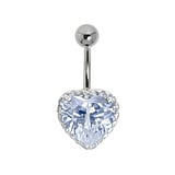 Piercing nombril Acier chirurgical 316L Argent 925 Cristal Coeur Amour