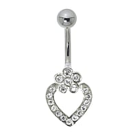 Bellypiercing out of Surgical Steel 316L and Silver 925 with Crystal. Thread:1,6mm. Bar length:10mm. Closure ball:5mm.  Heart Love Flower