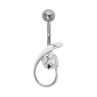 Piercing nombril en Acier chirurgical 316L et Argent 925 avec Zircon. Pas-de-vis:1,6mm. Longueur de la tige:10mm. Largeur:9,5mm. Boule de fermeture:5mm. Pierre(s) fixe(s) par la monture.