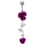 Piercing nombril en Acier chirurgical 316L et Argent 925. Pas-de-vis:1,6mm. Longueur de la tige:10mm. Boule de fermeture:5mm.  Rose Fleur Feuille Motif floral