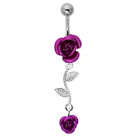 Piercing ventre in Metallo chirurgico 316L e Argento 925. Filetto:1,6mm. Lunghezza barretta:10mm. Pallina di chiusura:5mm.  Rosa Fiore Foglia Disegno floreale