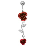 Piercing nombril Acier chirurgical 316L Argent 925 Rose Fleur Feuille Motif_floral