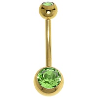 Piercing du ventre dor en Acier chirurgical 316L avec Revtement PVD (couleur or) et Cristal premium. Pas-de-vis:1,6mm. Longueur de la tige:12mm. Boule de fermeture:5mm.