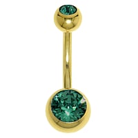 Piercing du ventre dor en Acier chirurgical 316L avec Revtement PVD (couleur or) et Cristal premium. Pas-de-vis:1,6mm. Longueur de la tige:10mm. Boule de fermeture:5mm.