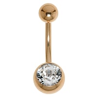 Piercing du ventre dor en Acier chirurgical 316L avec Revtement PVD (couleur or) et Cristal premium. Pas-de-vis:1,6mm. Longueur de la tige:10mm. Boule de fermeture:5mm.