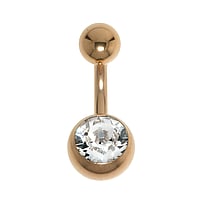 Piercing du ventre dor en Acier chirurgical 316L avec Revtement PVD (couleur or) et Cristal premium. Pas-de-vis:1,6mm. Longueur de la tige:6mm. Boule de fermeture:5mm.