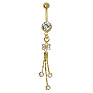 Gold plated belly piercing Surgical Steel 316L Crystal PVD-coating (gold color) Flower