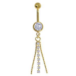Gold plated belly piercing Surgical Steel 316L Crystal PVD-coating (gold color)