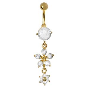 Piercing du ventre dor Acier chirurgical 316L Zircon Revtement PVD (couleur or) Fleur toile