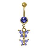 Gold plated belly piercing Surgical Steel 316L zirconia PVD-coating (gold color) Butterfly