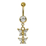 Piercing du ventre dor Acier chirurgical 316L Zircon Revtement PVD (couleur or) Papillon