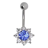 Piercing nombril Acier chirurgical 316L Laiton rhodi Cristal Fleur