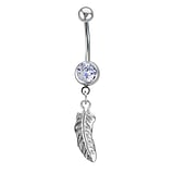 Piercing Nombril Argent 925 Cristal Zircone Fleur De Lys - Banane 1,6x10mm Acier Chirurgical 316L