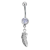 Bellypiercing Surgical Steel 316L Rhodium plated brass Crystal Feather