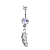 Bellypiercing Surgical Steel 316L Rhodium plated brass Crystal Feather