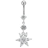 Piercing nombril Acier chirurgical 316L Argent 925 Zircon Fleur