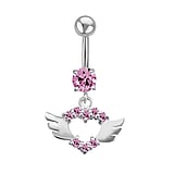 Bellypiercing Surgical Steel 316L Silver 925 zirconia Heart Love Wings