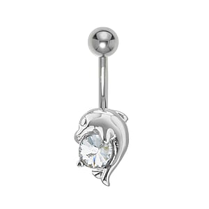 Bellypiercing Surgical Steel 316L Rhodium plated brass Crystal Dolphin