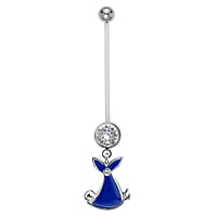 Pregnancy piercing out of Surgical Steel 316L and Bioplast with Crystal, steel-plated brass and Enamel. Closure ball:5mm. Bar length:30mm. Thread:1,6mm. Width:14mm. Ideal for belly piercing, during pregnancy.