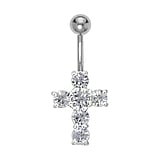 Bellypiercing Surgical Steel 316L Rhodium plated brass Crystal Cross