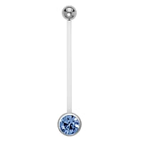 Pregnancy piercing out of Surgical Steel 316L and Bioplast with Crystal. Closure ball:5mm. Bar length:30mm. Thread:1,6mm. Diameter:8mm. Ideal for belly piercing, during pregnancy.