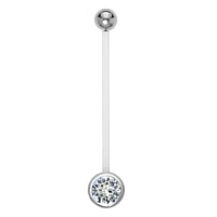 Pregnancy piercing out of Surgical Steel 316L and Bioplast with Crystal. Closure ball:5mm. Bar length:30mm. Thread:1,6mm. Diameter:8mm. Ideal for belly piercing, during pregnancy.