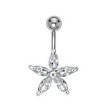 Bellypiercing Surgical Steel 316L Rhodium plated brass Crystal Star Flower