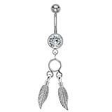 Bellypiercing Surgical Steel 316L Rhodium plated brass Crystal Feather