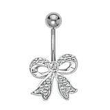 Bellypiercing Surgical Steel 316L Crystal Rhodium plated brass Ribbon Bow Hair_bow