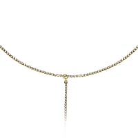 Belly chain out of Stainless Steel with PVD-coating (gold color) and Crystal. Length:36cm/80cm. Width:2mm. Adjustable length. Shiny. Stone(s) are fixed in setting.