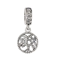 Charm aus Silber 925 mit Zirkonia. Breite:11mm. se Quer-Durchmesser:4,5mm. se Lngs-Durchmesser:4,5mm. Stein(e) durch Fassung fixiert. Glnzend.  Baum Baum des Lebens