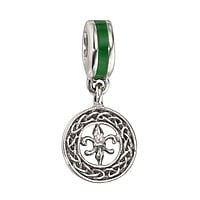 Charm aus Silber 925 mit Email. Breite:11,3mm. se Quer-Durchmesser:4mm. se Lngs-Durchmesser:4mm. Glnzend.  Blatt Pflanzenmuster Florales Muster Kleeblatt Blume