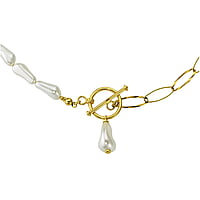 Halskette aus Silber 925 mit PVD Beschichtung (goldfarbig) und Synthetische Perle mit Kristallkern. Lnge:46cm. Breite:6mm.