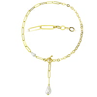 Collana di perle in Argento 925 con Rivestimento PVD (colore oro) e Perla sintetica di alta qualit con nucleo di cristallo. Lunghezza:42cm. Larghezza:ca,9mm.