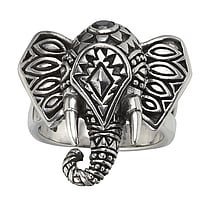 Silver ring with zirconia. Width:26mm. Height:25mm. Shiny.  Ganesha Elephant