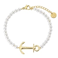 PAUL HEWITT Bracelet de perles en Acier inoxydable avec Revêtement PVD (couleur or). Largeur:15mm. Longueur:16-18,5cm. Longueur ajustable.  Ancre corde navire bateau boussole