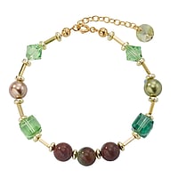 Bracelet de perles en Argent 925 avec Revtement PVD (couleur or), Cristal et Pierre naturelle. Largeur:8mm. Longueur:18,5-21,5cm. Longueur ajustable. brillant.