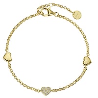 Esprit Silver bracelet with PVD-coating (gold color) and zirconia. Width:6mm. Length:16,5/18/19,5cm. Stone(s) are fixed in setting. Adjustable length.  Heart Love