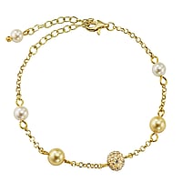 Bracelet de perles en Argent 925 avec Revêtement PVD (couleur or) et Cristal. Longueur:17-20cm. Longueur ajustable.