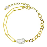 Perlen Armband aus Silber 925 mit PVD Beschichtung (goldfarbig) und Synthetische Perle mit Kristallkern. Lnge:16-20,5cm. Lnge verstellbar.