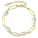 Perlen Armband Silber 925 PVD Beschichtung (goldfarbig) Synthetische Perle mit Kristallkern