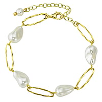 Pearls bracelet out of Silver 925 with PVD-coating (gold color) and High quality synthetic pearl with a crystal core. Length:16-21cm. Adjustable length.