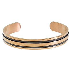 Bangle Stainless Steel Black PVD-coating Gold-plated Stripes Grooves Rills