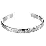 Bangle out of Stainless Steel. Width:7mm. Diameter:60mm. Shiny. Bendable for adjustment and for wearing.  Leaf Plant pattern