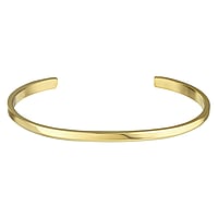 Armband uit Staal met PVD laag (goudkleurig). Breedte:4mm. Diameter:63mm. Glanzend. Buigbaar om in te doen en aan te passen.