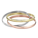 Bangle out of Stainless Steel with PVD-coating (gold color). Width:5,5mm. Diameter:65mm. Shiny. intertwined rings.