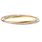 Bangle out of Stainless Steel with PVD-coating (gold color). Width:2mm. Diameter:60mm. Shiny. intertwined rings.