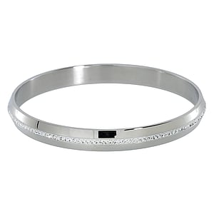 Bangle Stainless Steel Crystal Stripes Grooves Rills