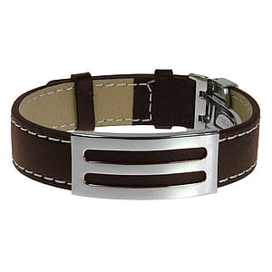 Bracelet Leather Stainless Steel Stripes Grooves Rills