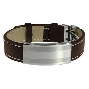 Bracelet Leather Stainless Steel Stripes Grooves Rills